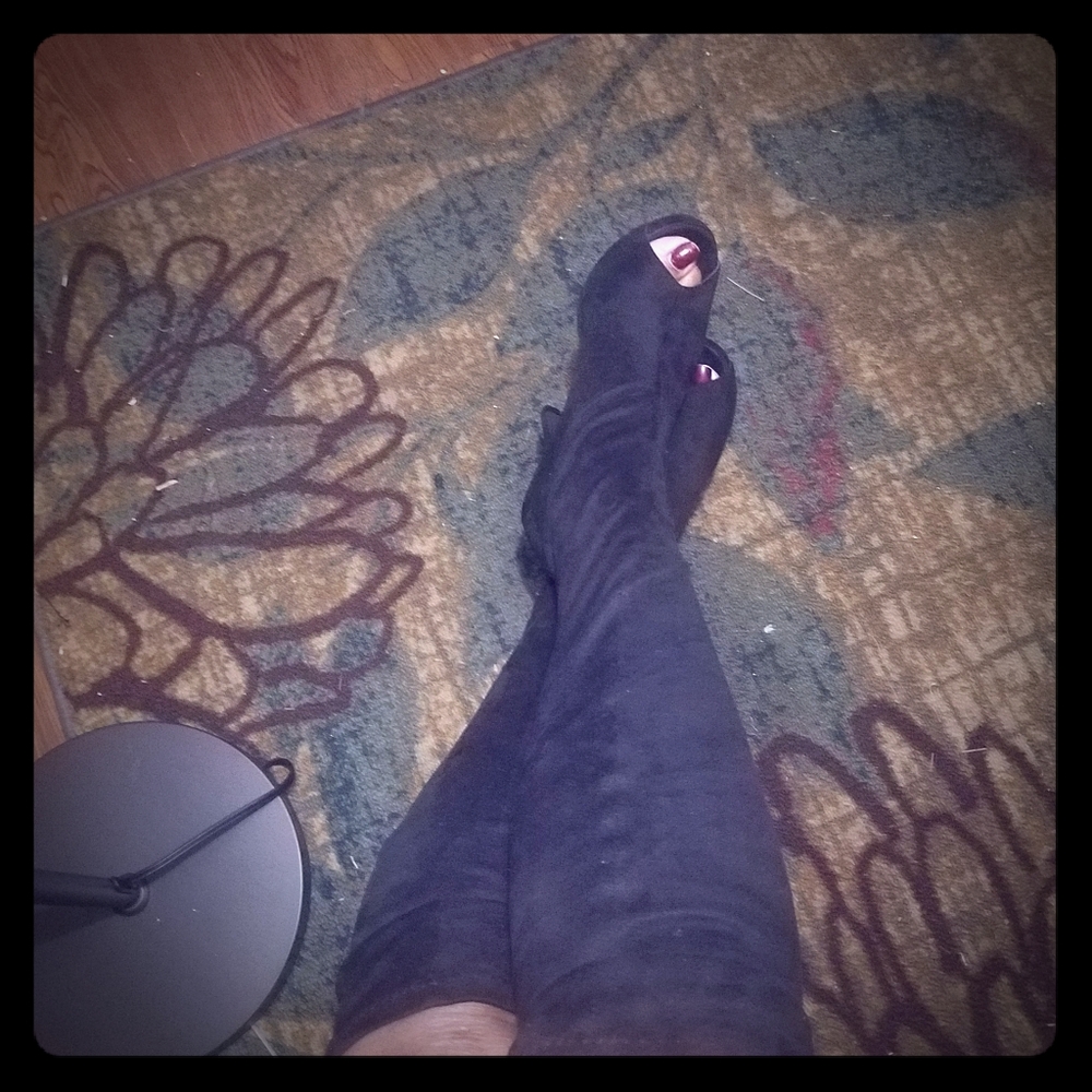 Never worn Black Stretch Faux Suede Knee Boots